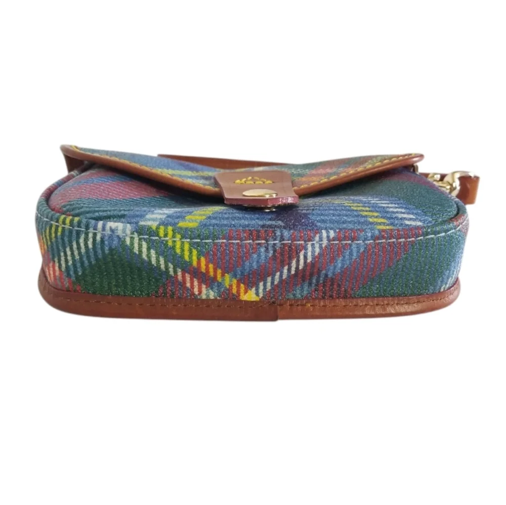 DOONEY & BOURKE Tartan Plaid Canvas And Leather Front Flap Wristlet Made In USA